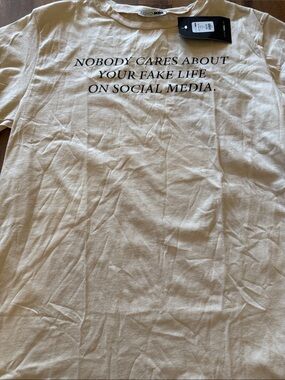 Fashion Nova Men Graphic Tee - Cream with Black Print